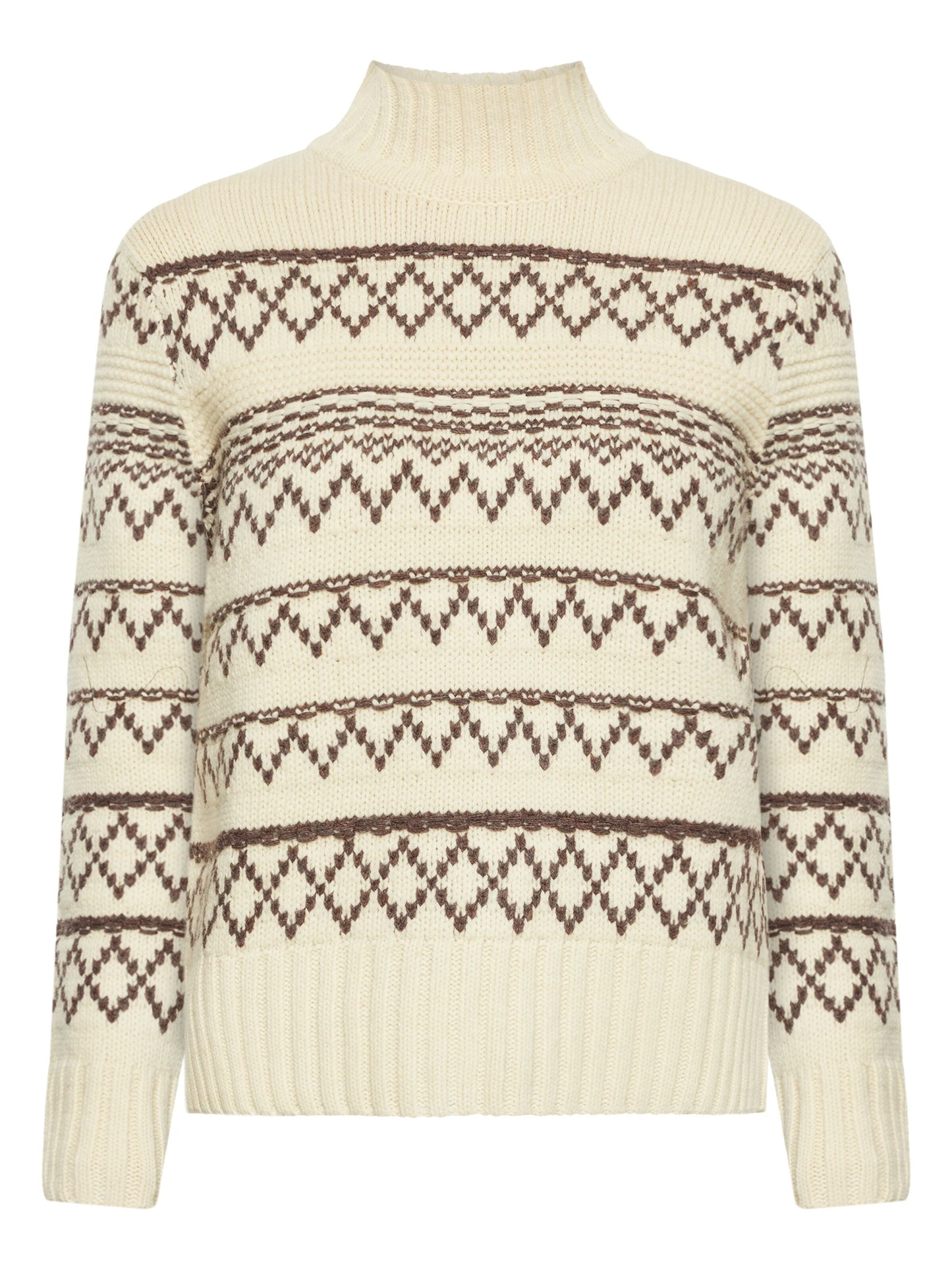 Pull col montant en laine certifiée | écru "lambswool pattern high neck creme stripe"