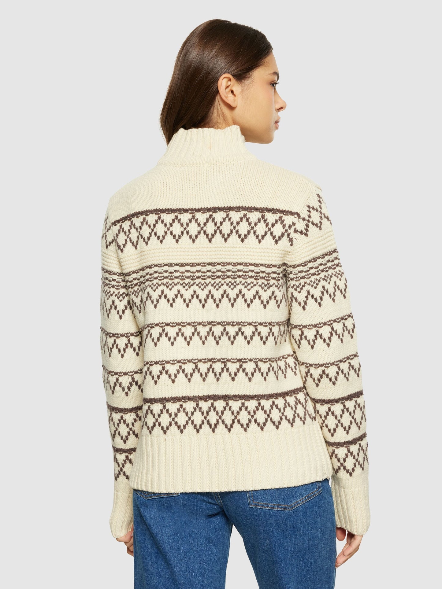 Pull col montant en laine certifiée | écru "lambswool pattern high neck creme stripe"