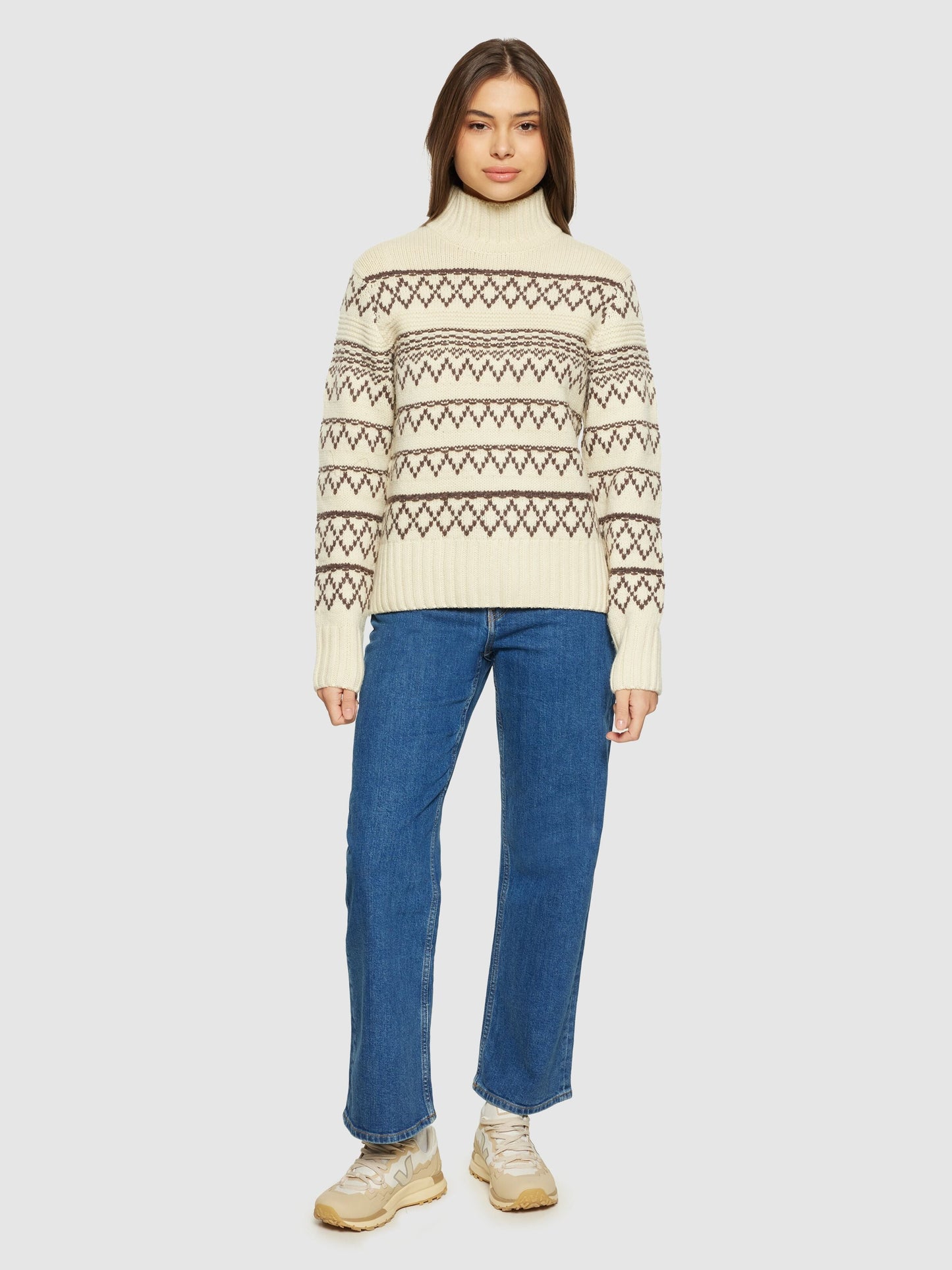 Pull col montant en laine certifiée | écru "lambswool pattern high neck creme stripe"