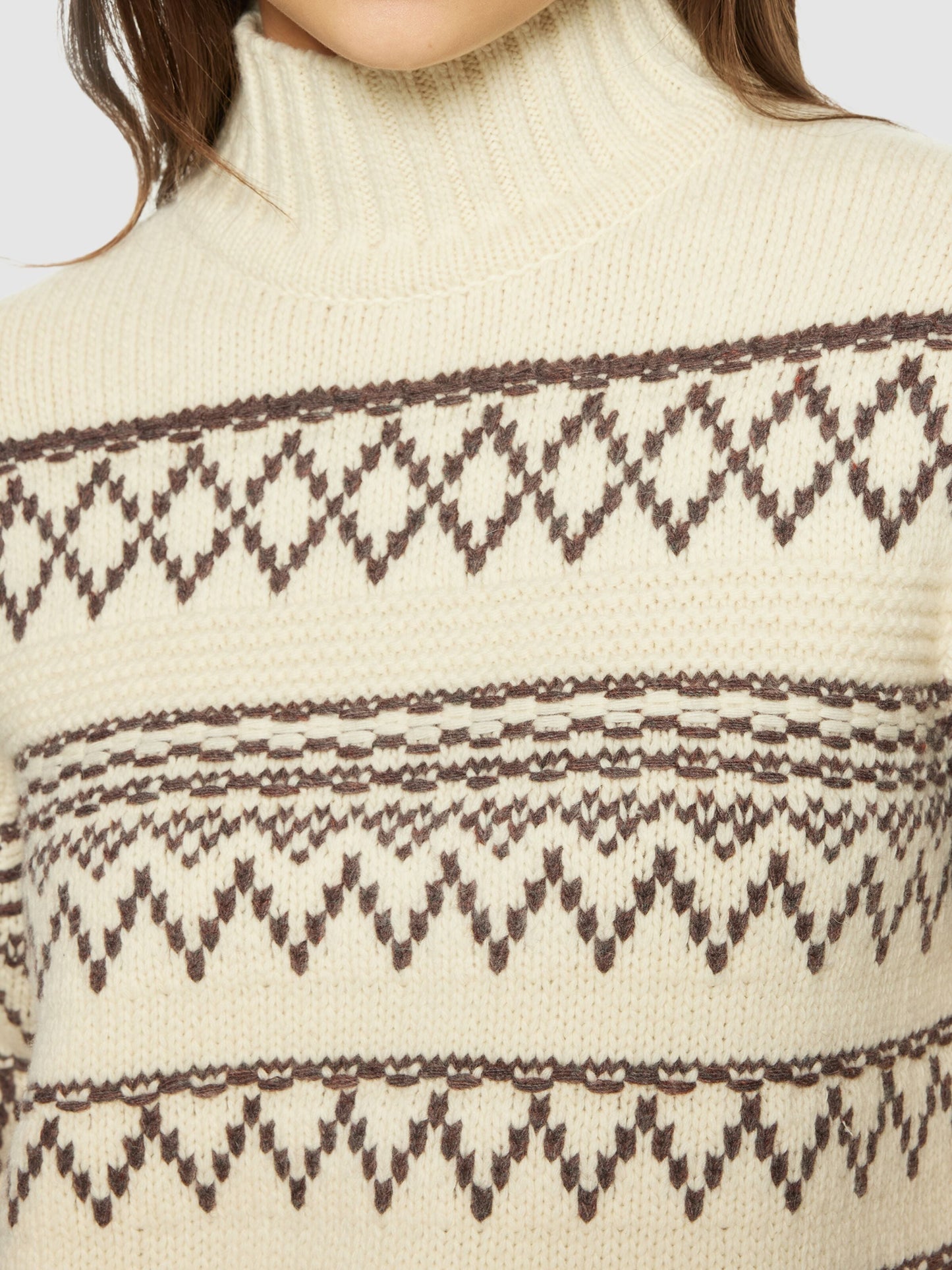 Pull col montant en laine certifiée | écru "lambswool pattern high neck creme stripe"