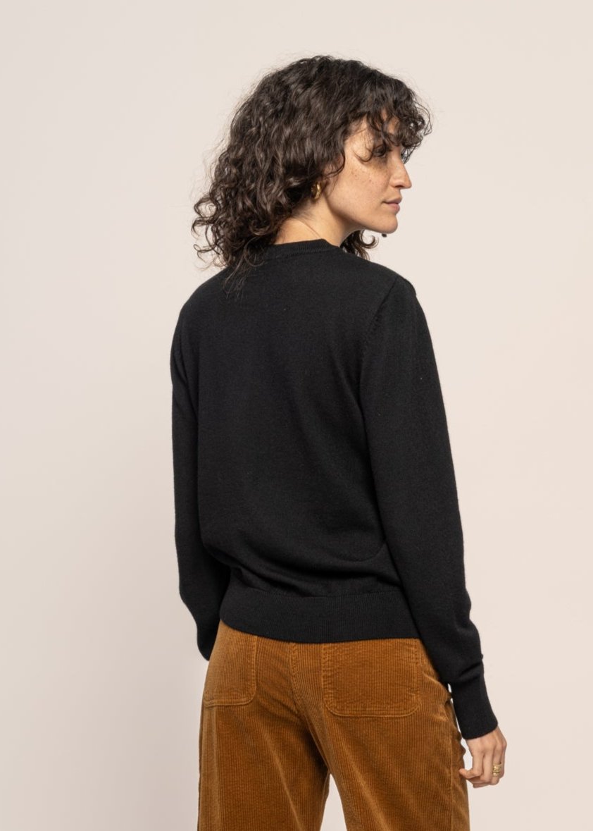 Pull léger en laine mérinos certifiée | noir "fine merino crew neck black jet"