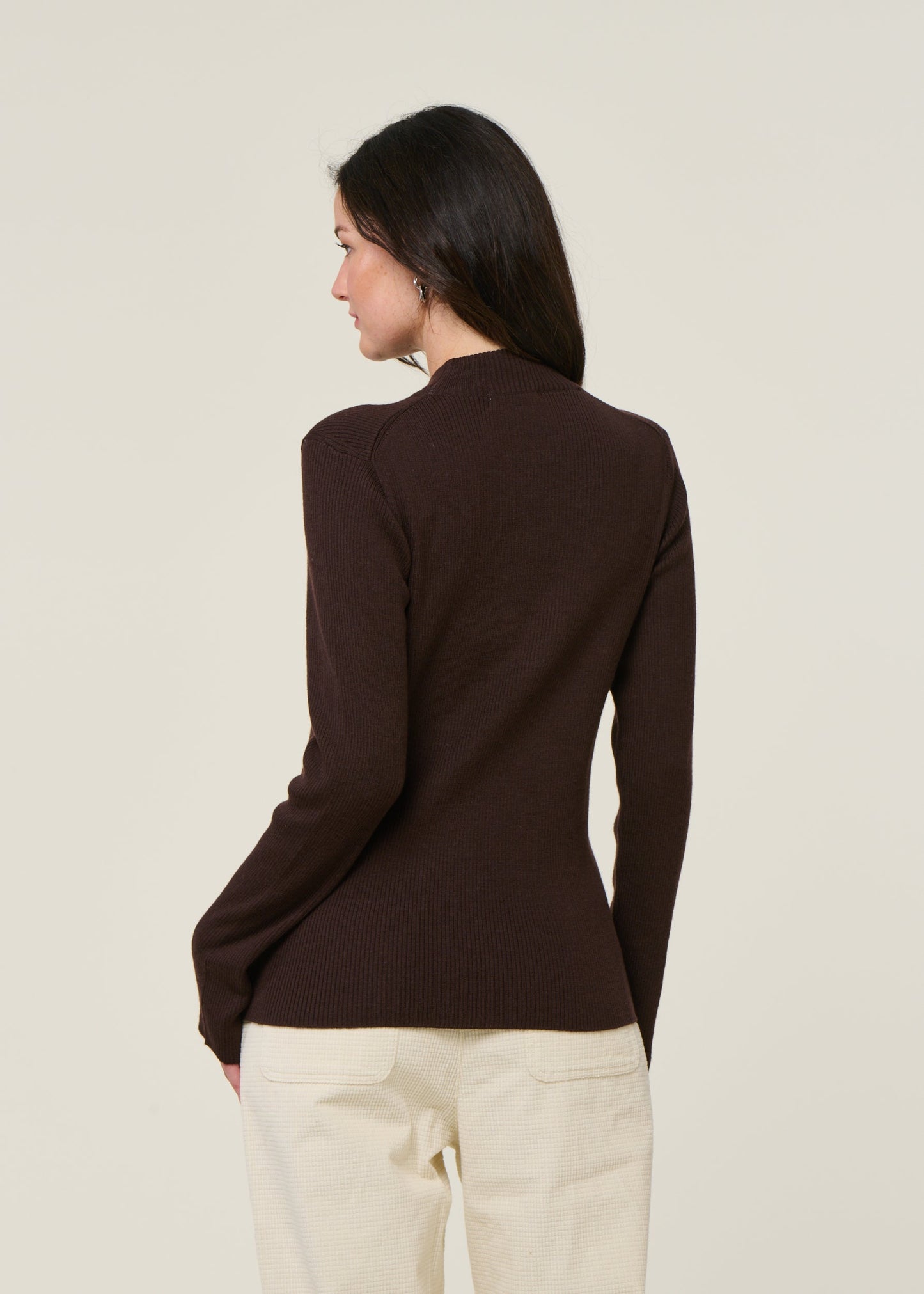 Pull côtelé en laine mérinos | marron "merino wool rib knit rws - chocolate torte"