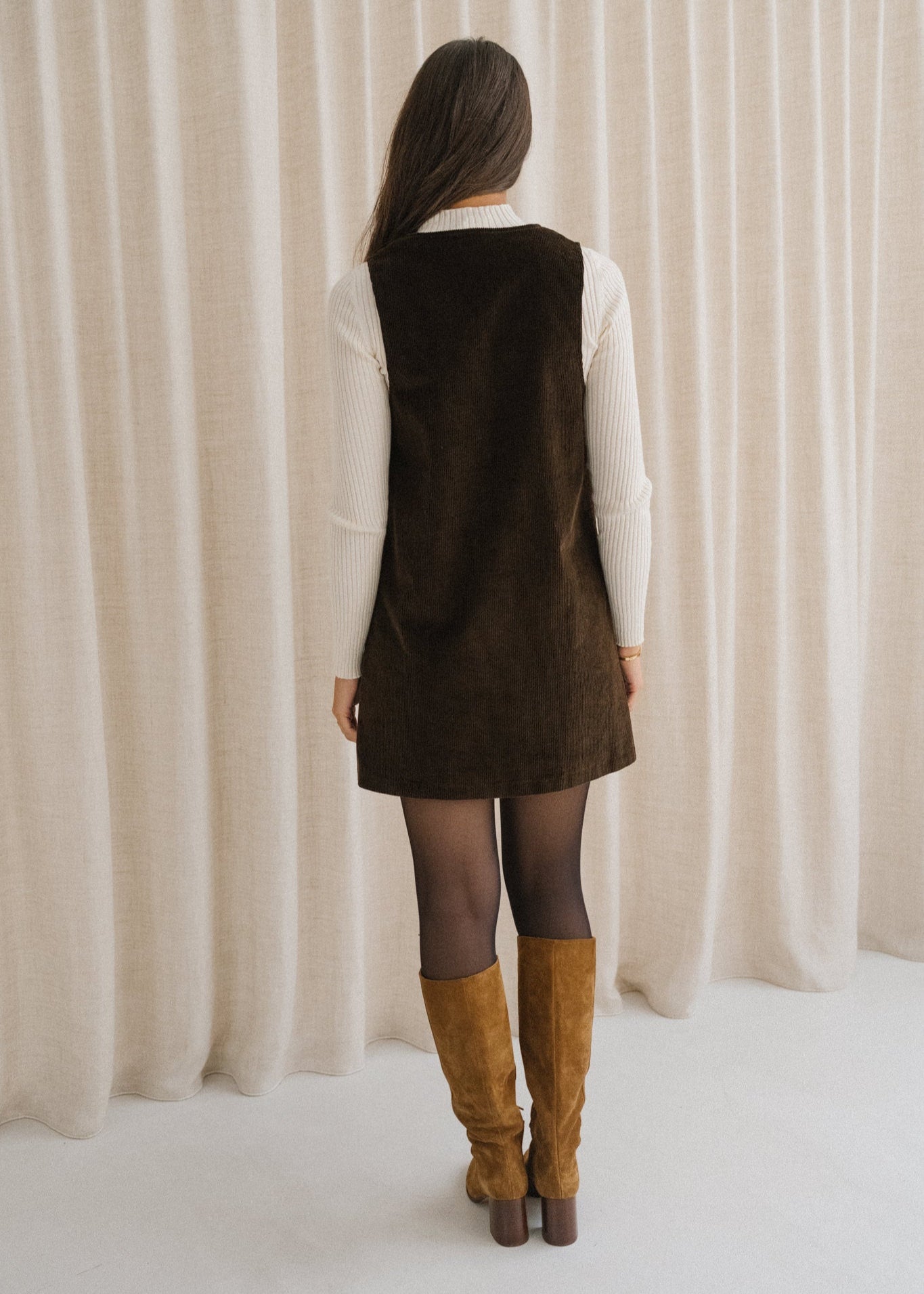Robe chasuble velours en coton bio | chocolat "olympe"