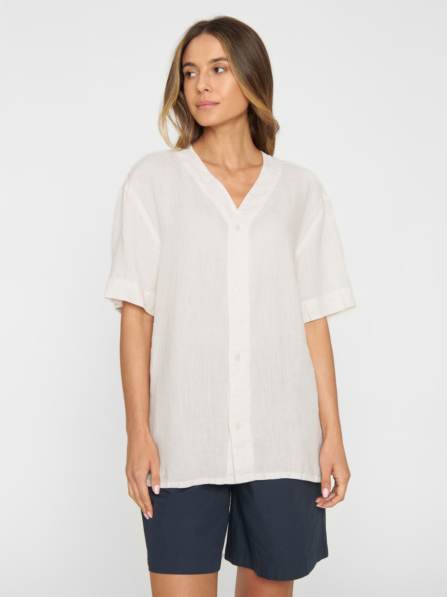 Chemiser écru en lin bio - baseball linen shirt egret