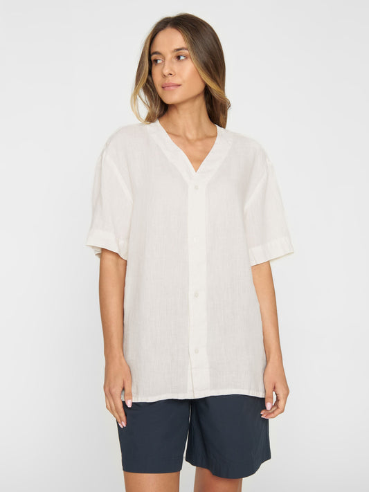 Chemiser écru en lin bio - baseball linen shirt egret