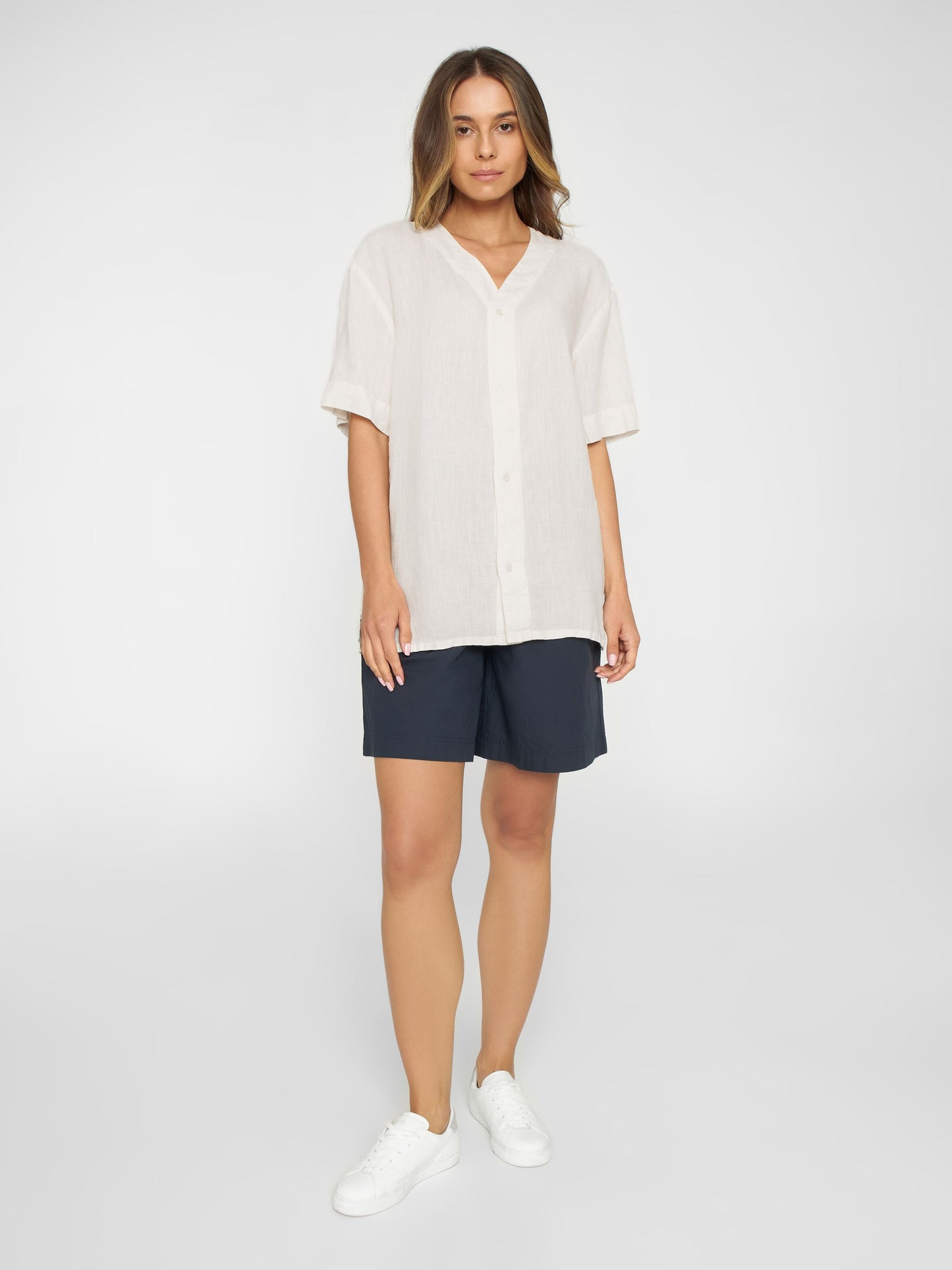 Chemiser écru en lin bio - baseball linen shirt egret