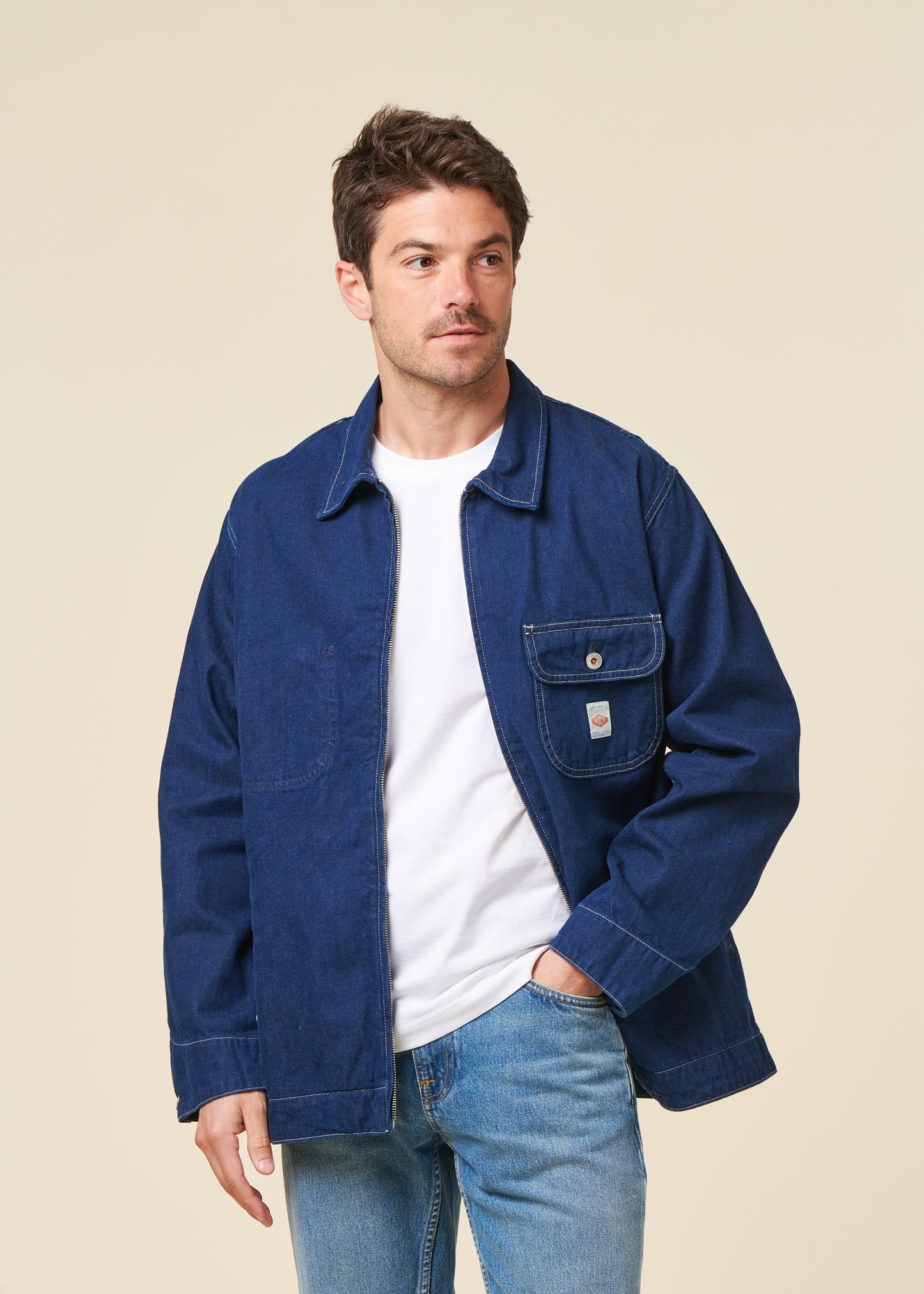 Veste denim en coton bio et recyclé | bleu "jimmy ud zip jacket blue"