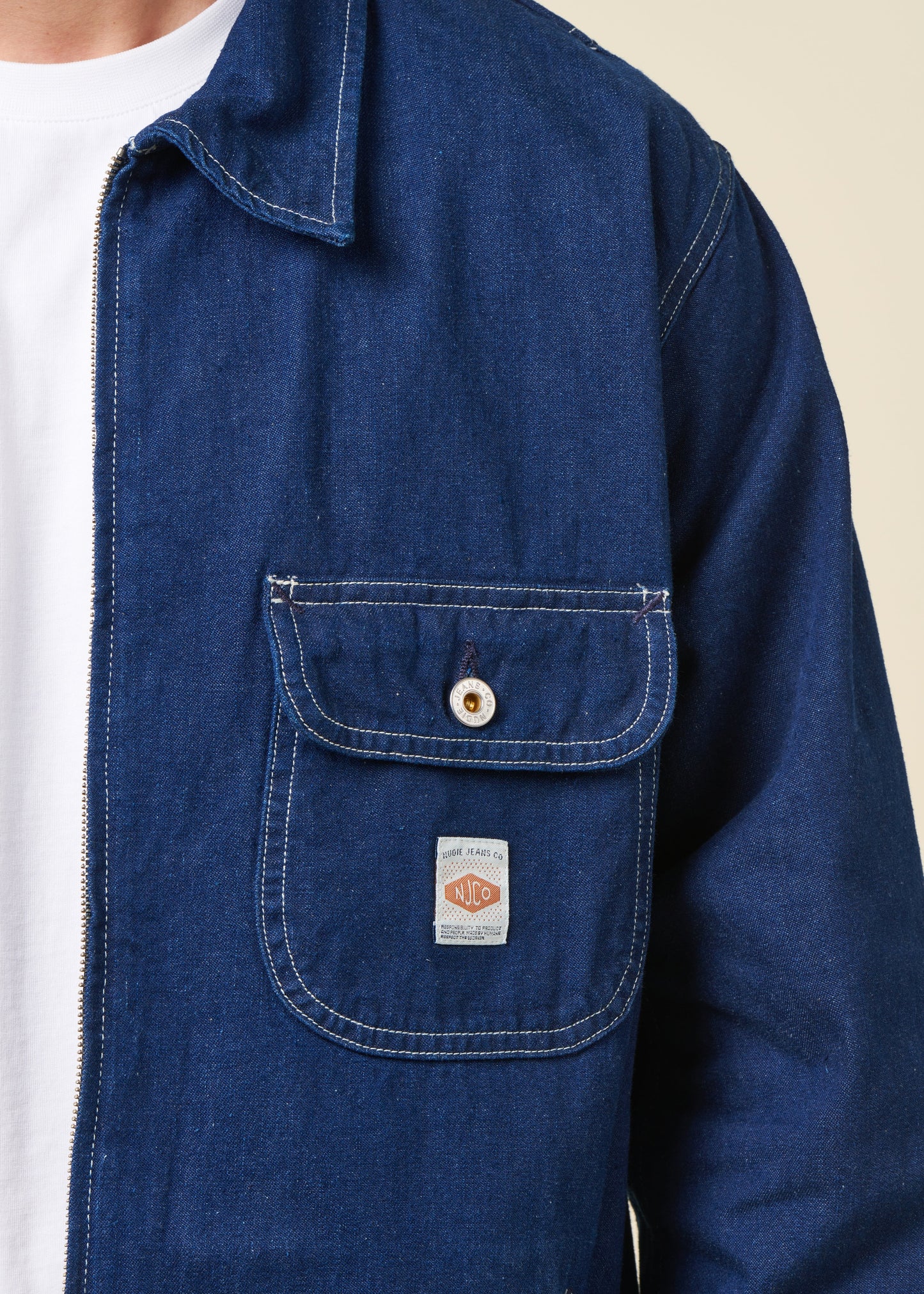 Veste denim en coton bio et recyclé | bleu "jimmy ud zip jacket blue"