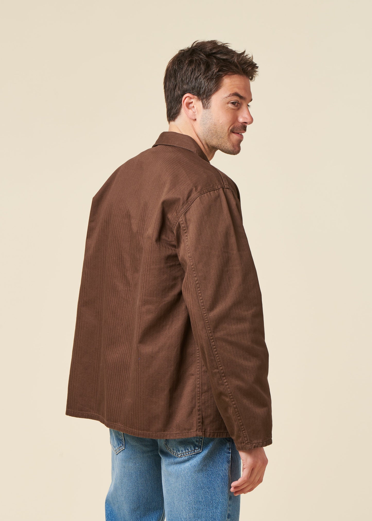 Veste en coton bio | marron "buddy herringbone chore jacket - walnut"