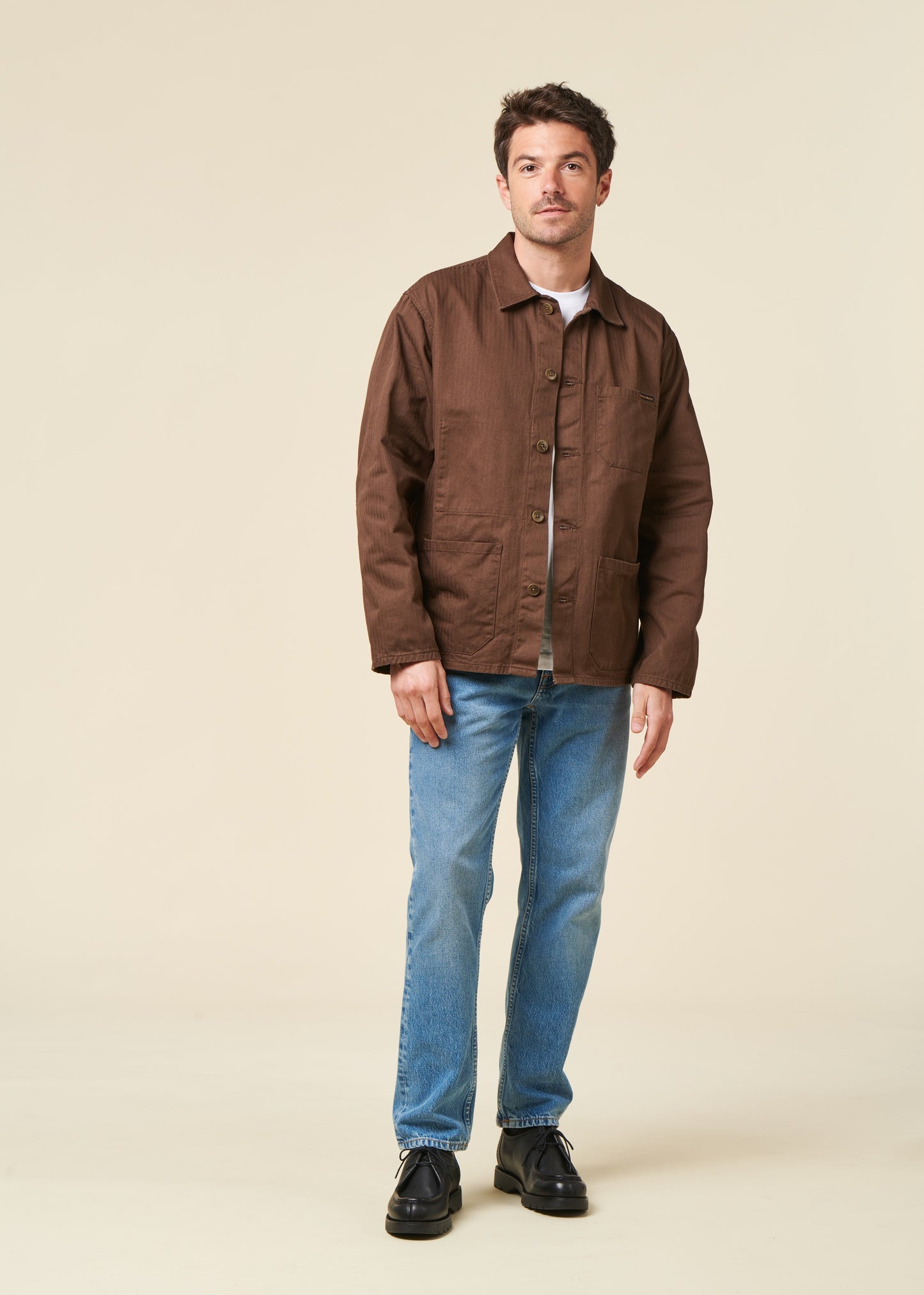 Veste en coton bio | marron "buddy herringbone chore jacket - walnut"