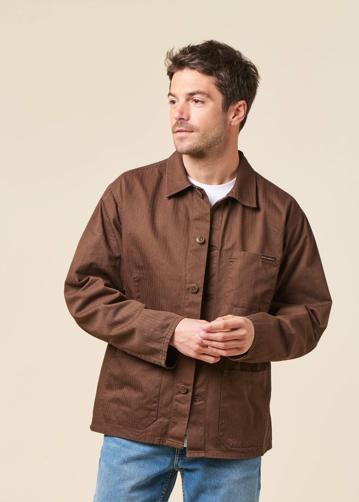 Veste en coton bio | marron "buddy herringbone chore jacket - walnut"