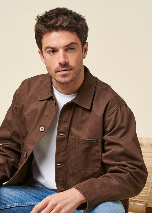 Veste en coton bio | marron "buddy herringbone chore jacket - walnut"