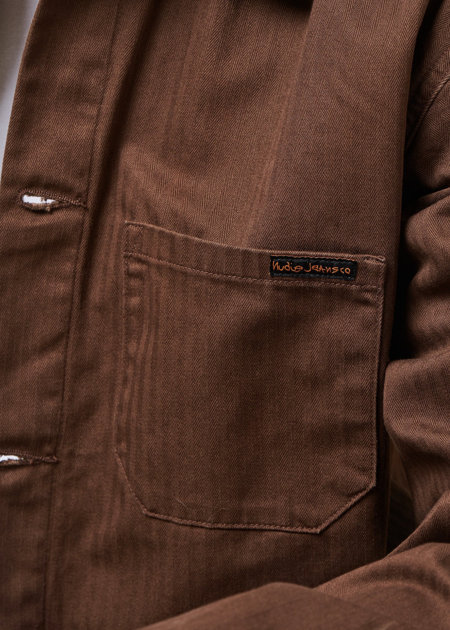 Veste en coton bio | marron "buddy herringbone chore jacket - walnut"