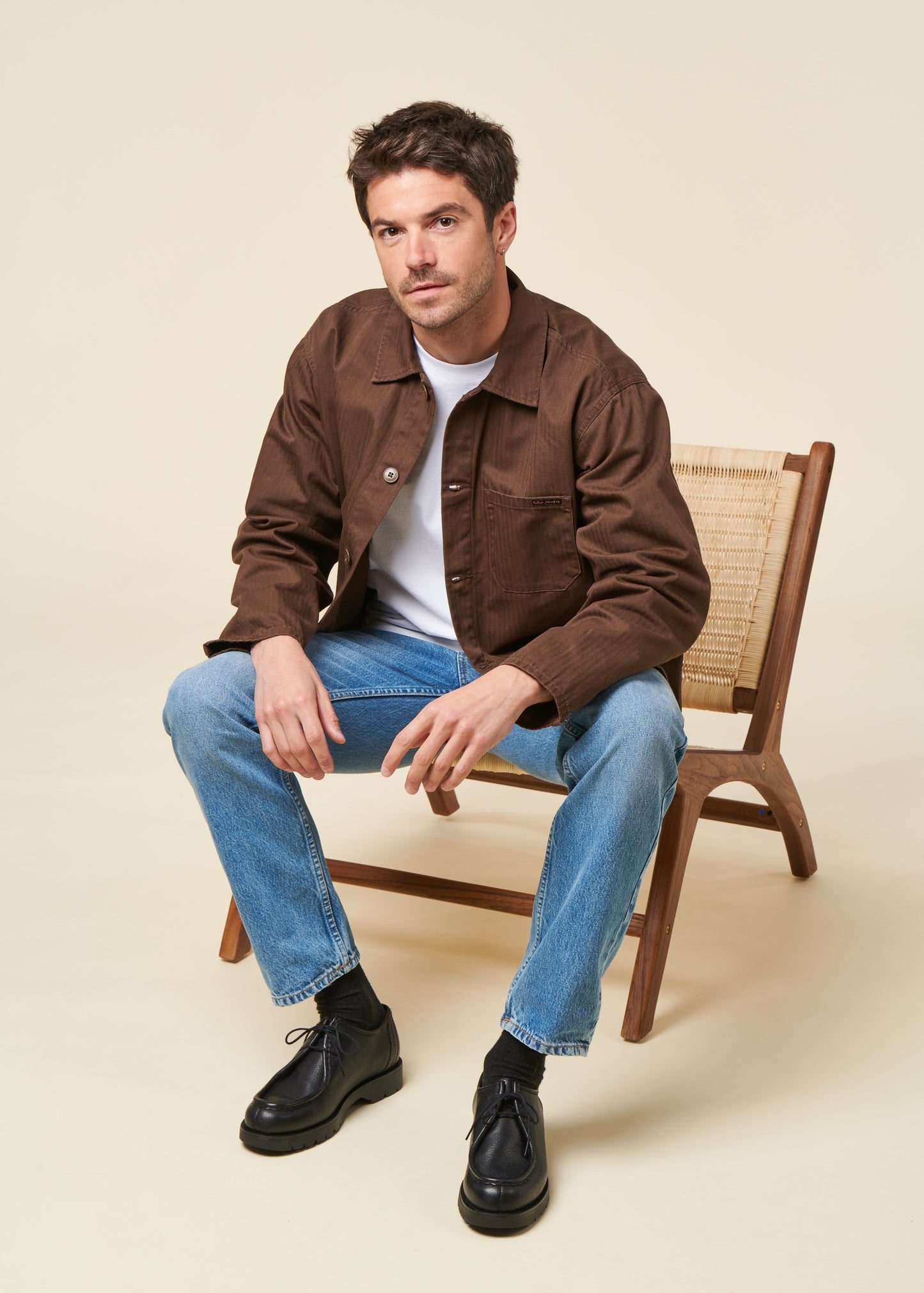 Veste en coton bio | marron "buddy herringbone chore jacket - walnut"