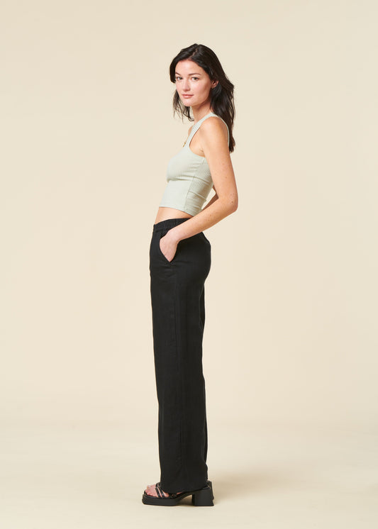 Pantalon ample en lin biologique | noir "posey wide mid-rise linen pants jet"