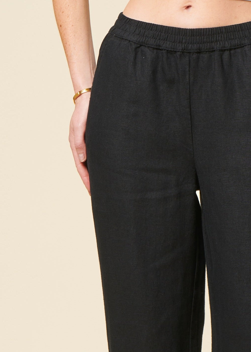 Pantalon ample en lin biologique | noir "posey wide mid-rise linen pants jet"