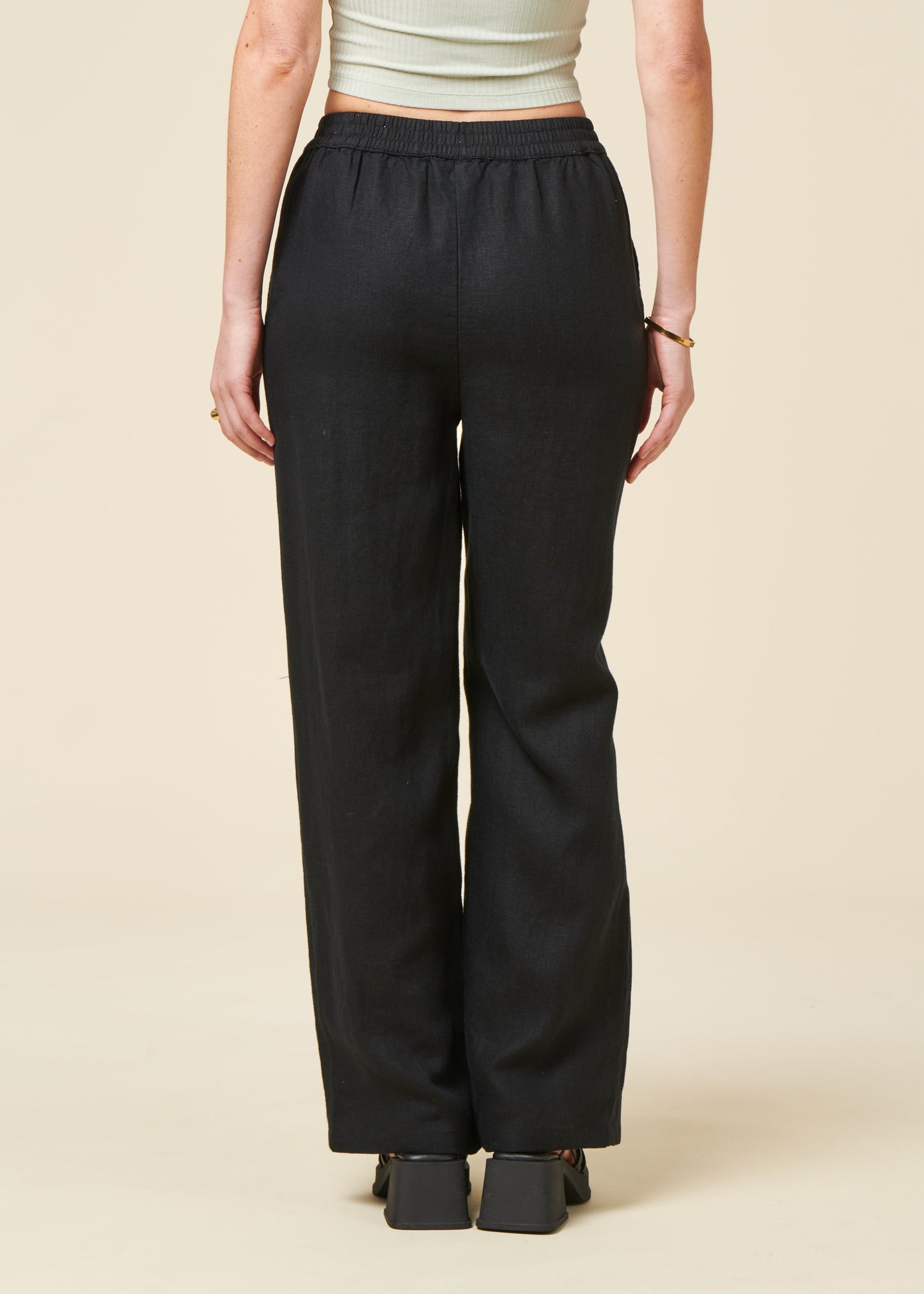 Pantalon ample en lin biologique | noir "posey wide mid-rise linen pants jet"