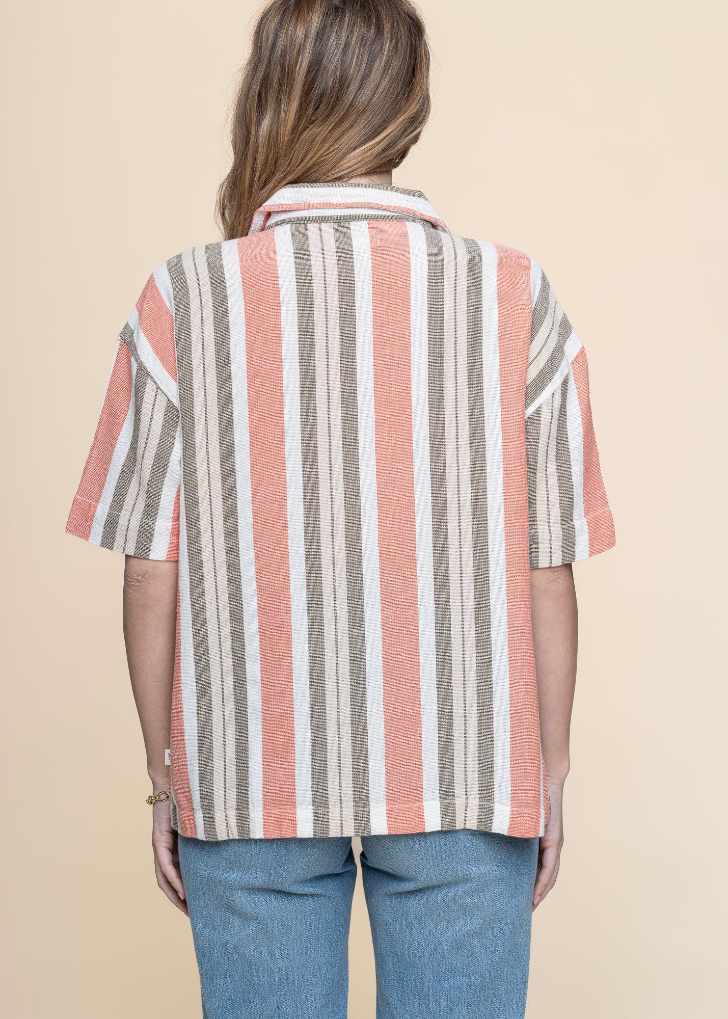 Chemise manches courtes en coton bio | rayé "striped short sleeved shirt green stripe"