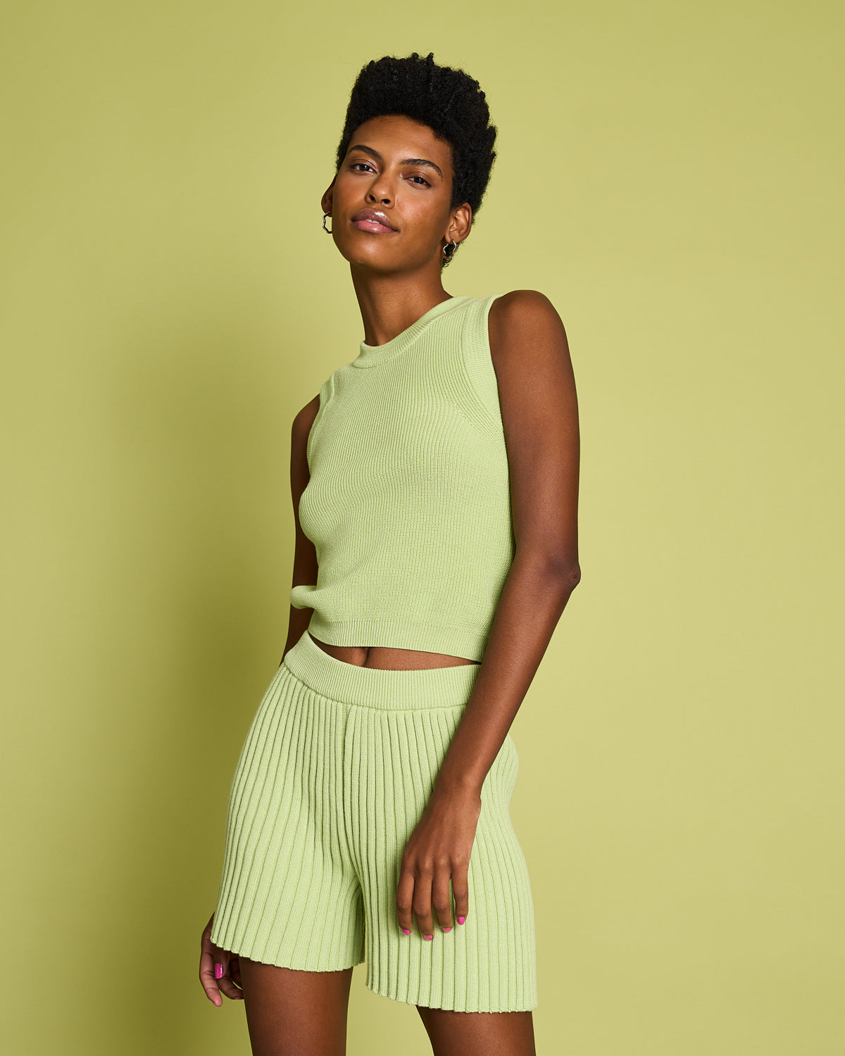 Pull sans manches matcha en maille de coton bio - top garda matcha