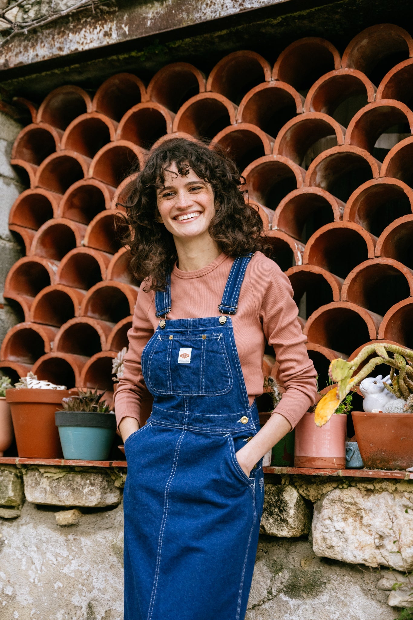 Robe salopette en jean en coton bio et recyclé | Bleu "inger ud dungarees dress blue"