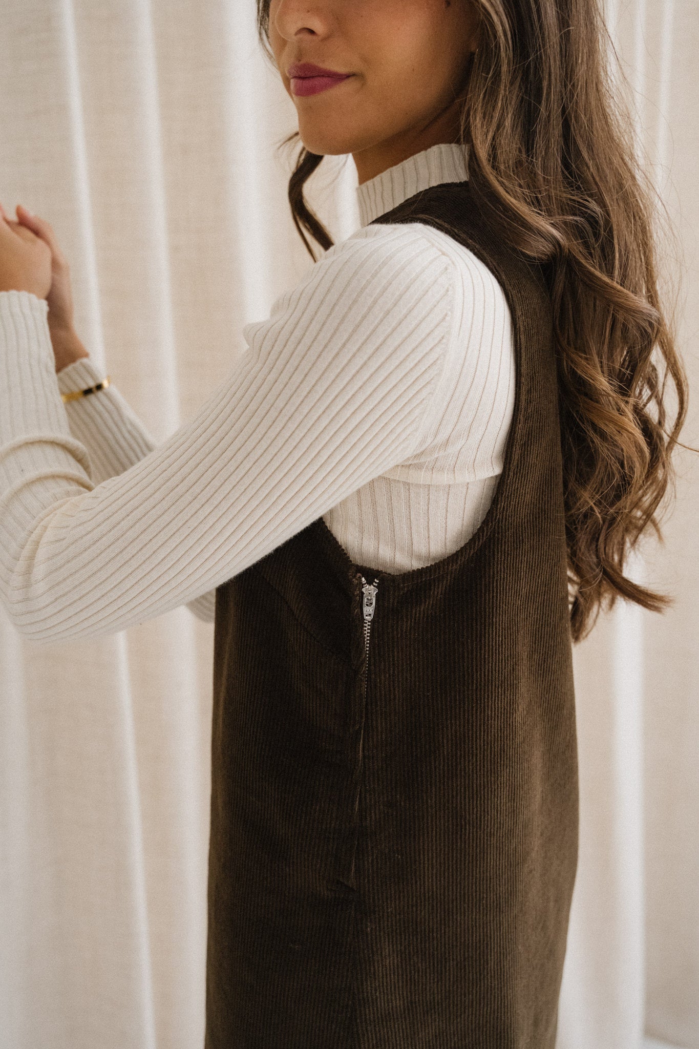 Robe chasuble velours en coton bio | chocolat "olympe"
