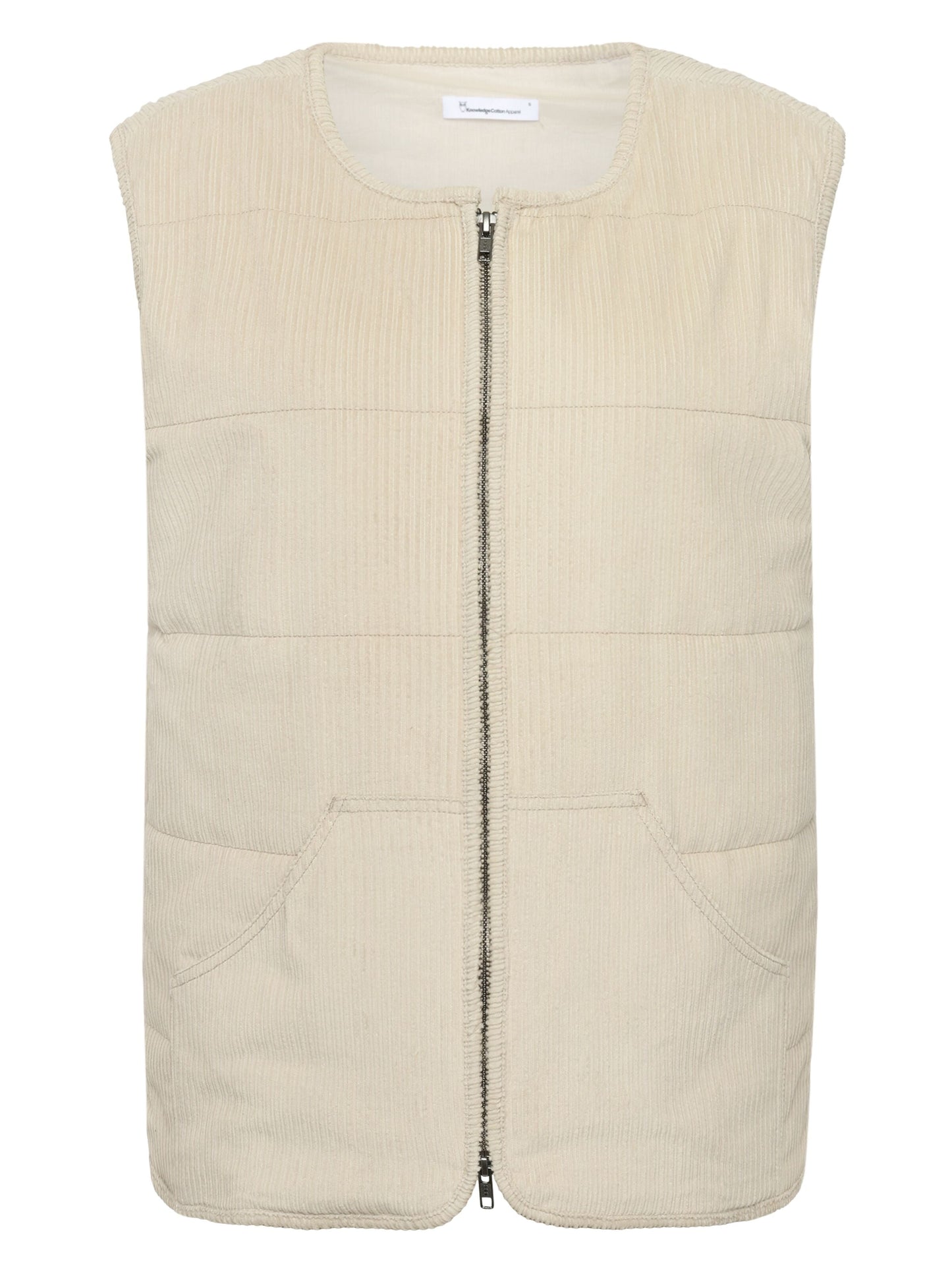 Veste matelassée sans manches en coton bio et matière recyclée | écru "irregular corduroy zip vest light feather gray"