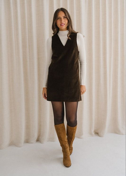 Robe chasuble velours en coton bio | chocolat "olympe"