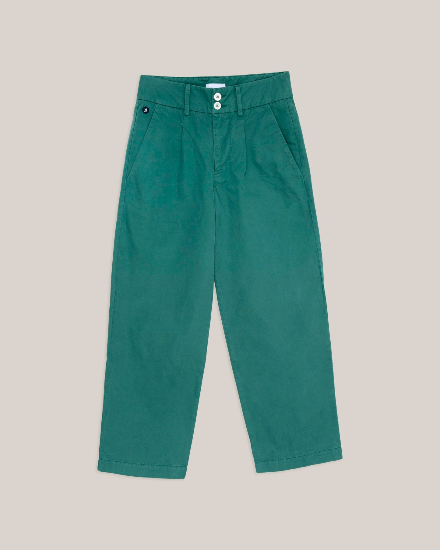 Chino vert bouteille en coton bio - kale pleated chino green