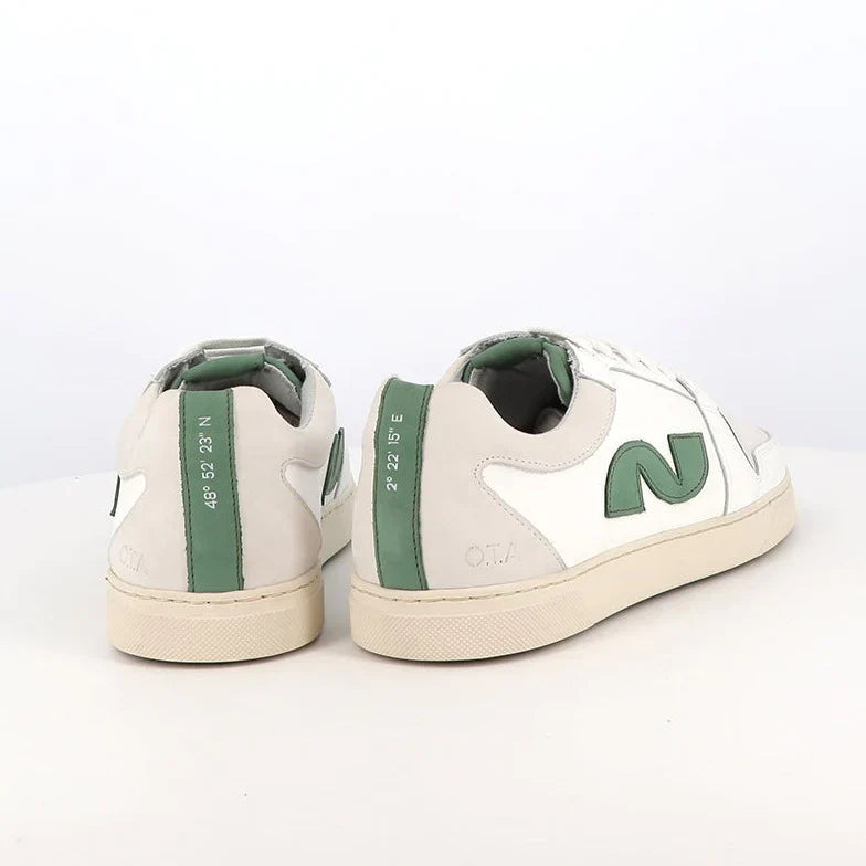 Baskets en cuir recyclé | Écru et vert "211 off white"