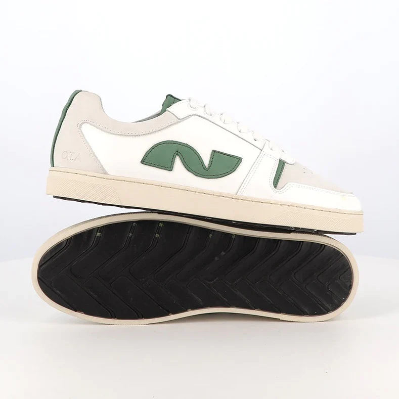 Baskets en cuir recyclé | Écru et vert "211 off white"