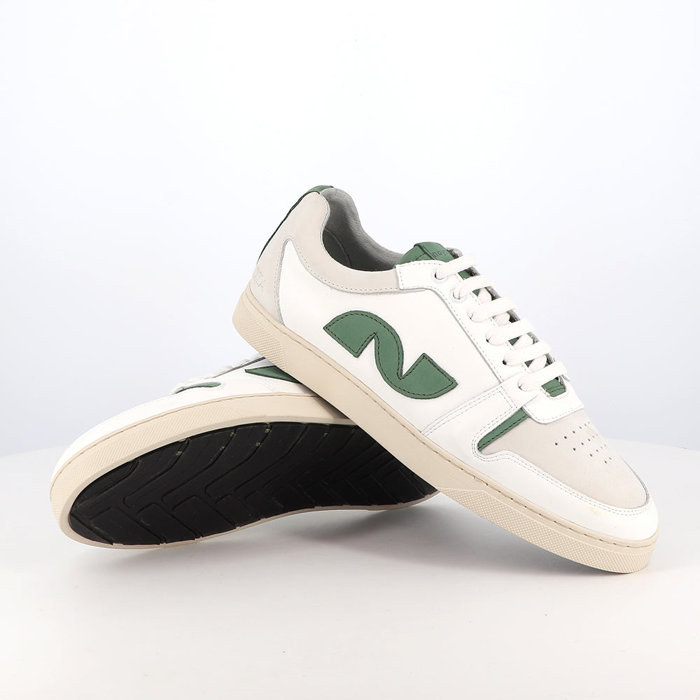 Baskets en cuir recyclé | Écru et vert "211 off white"