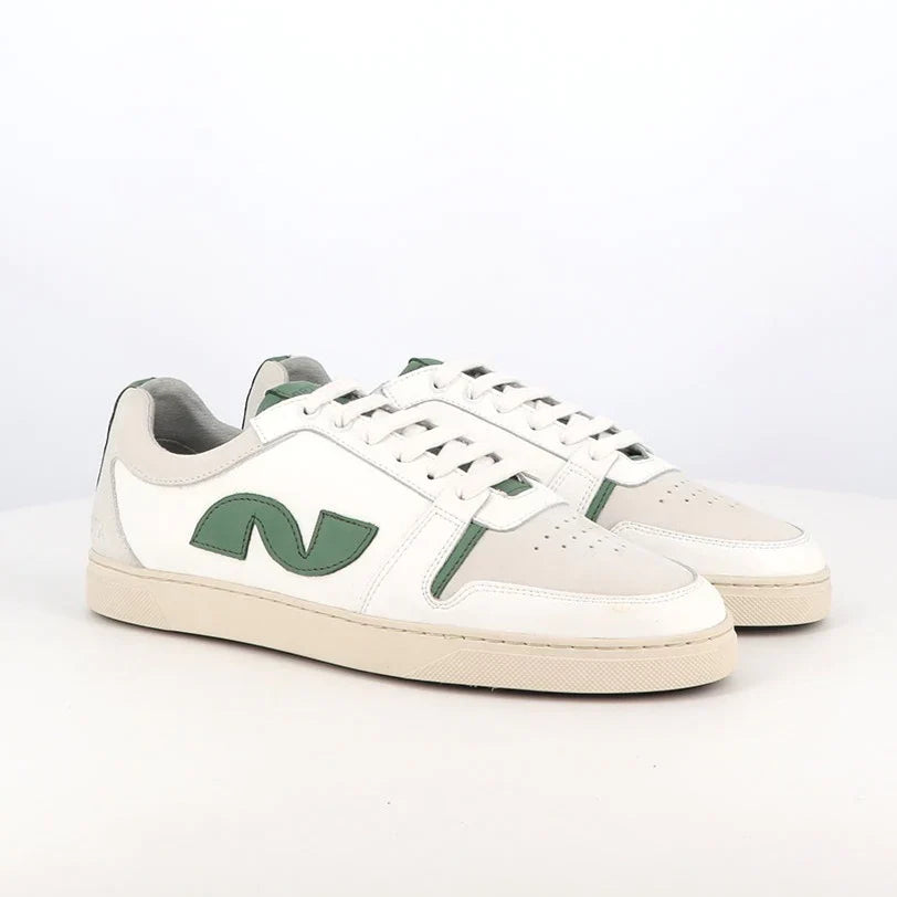 Baskets en cuir recyclé | Écru et vert "211 off white"