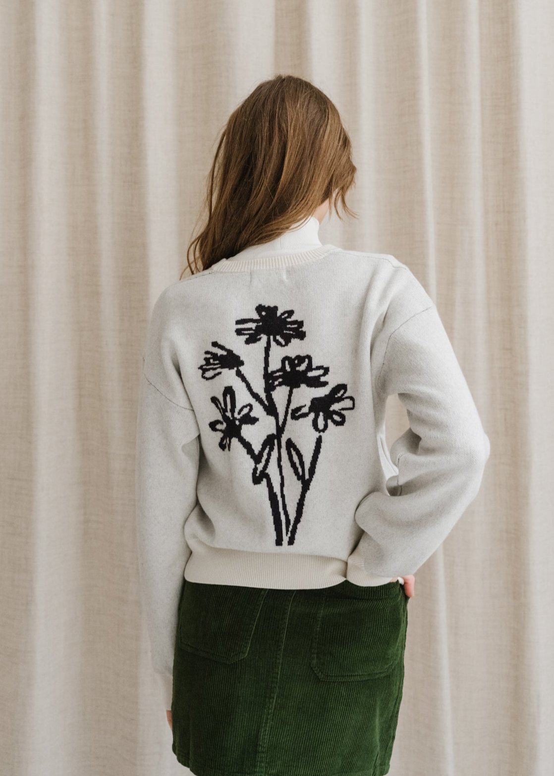 Pull en coton bio et laine certifiée | écru "flowers philis knitted sweater"