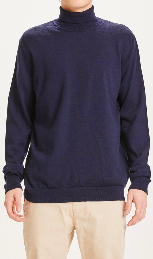 Pull à col roulé bleu nuit en laine mérinos bio - roll neck