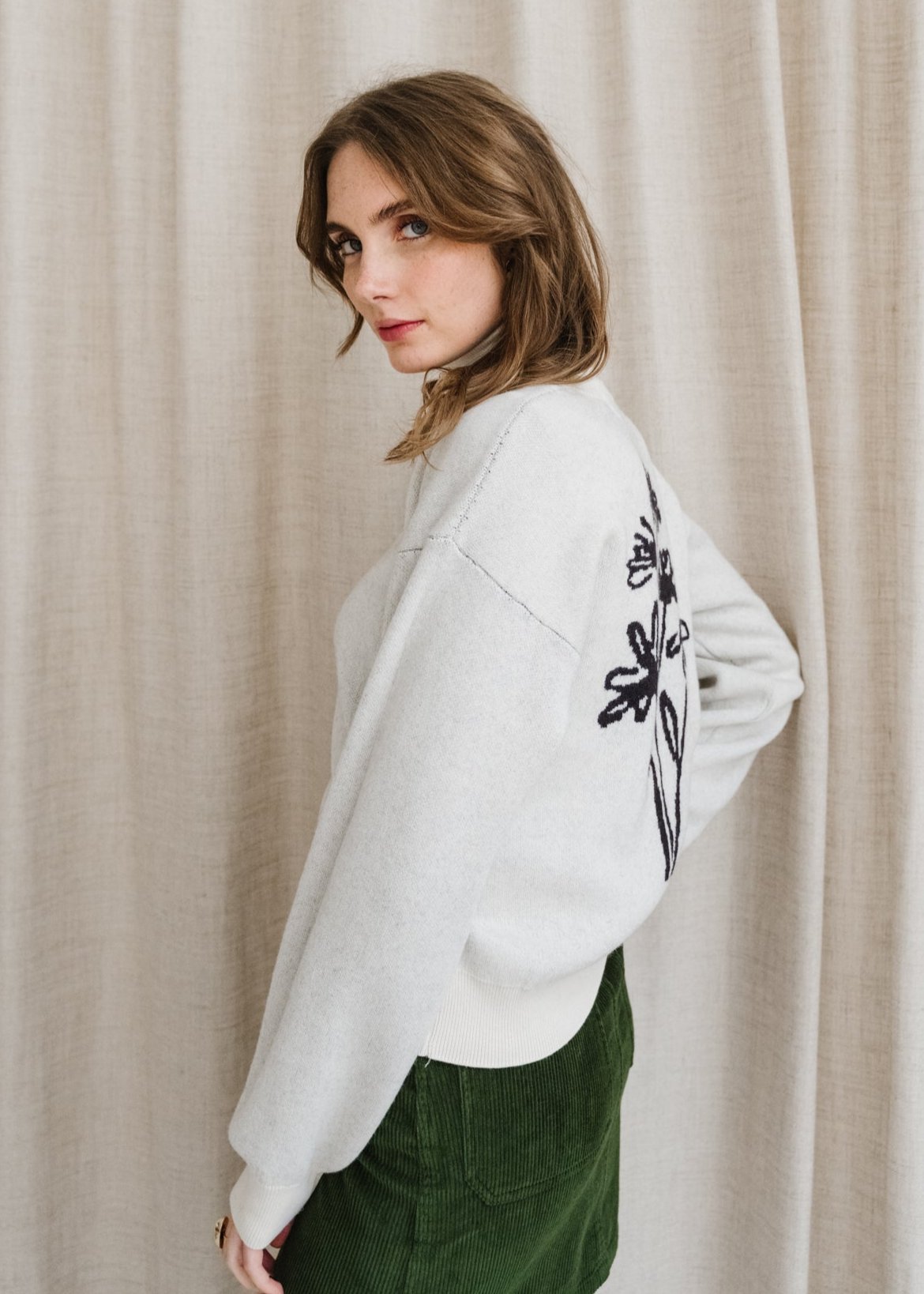 Pull en coton bio et laine certifiée | écru "flowers philis knitted sweater"