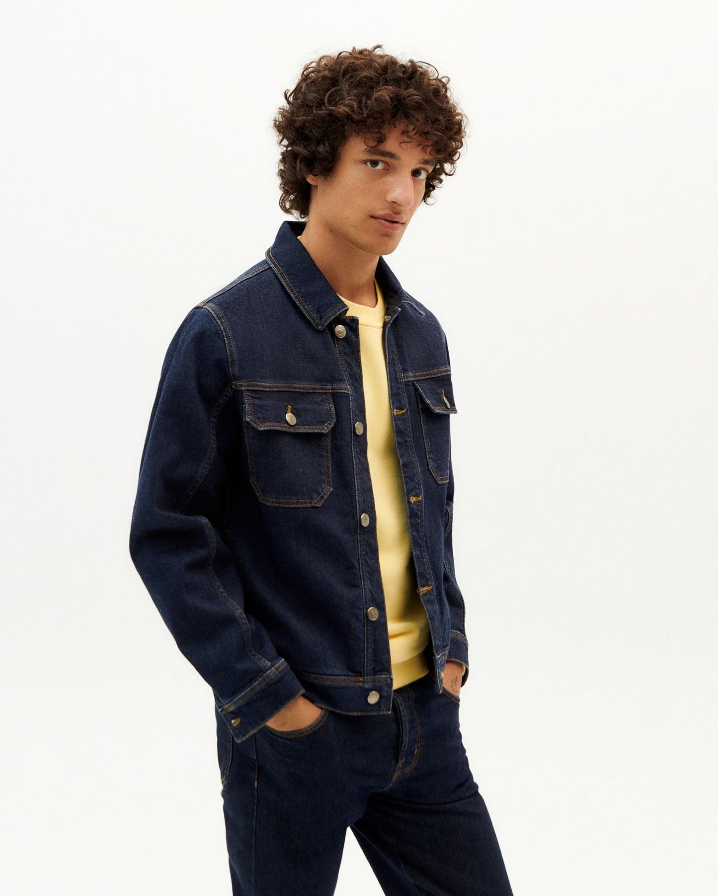 Jean droit en coton bio | Bleu "five pockets pants denim medium wash"