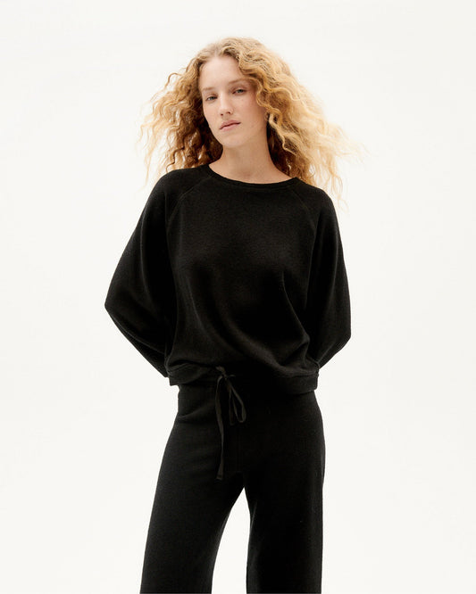 Pull noir texturé en mélange de matières - black trash fontana sweat