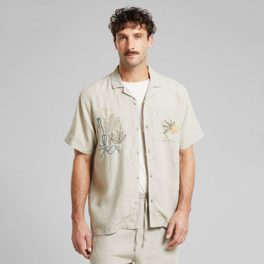 Chemisette brodée en lin | beige "shirt marstrand linen emb ecru"