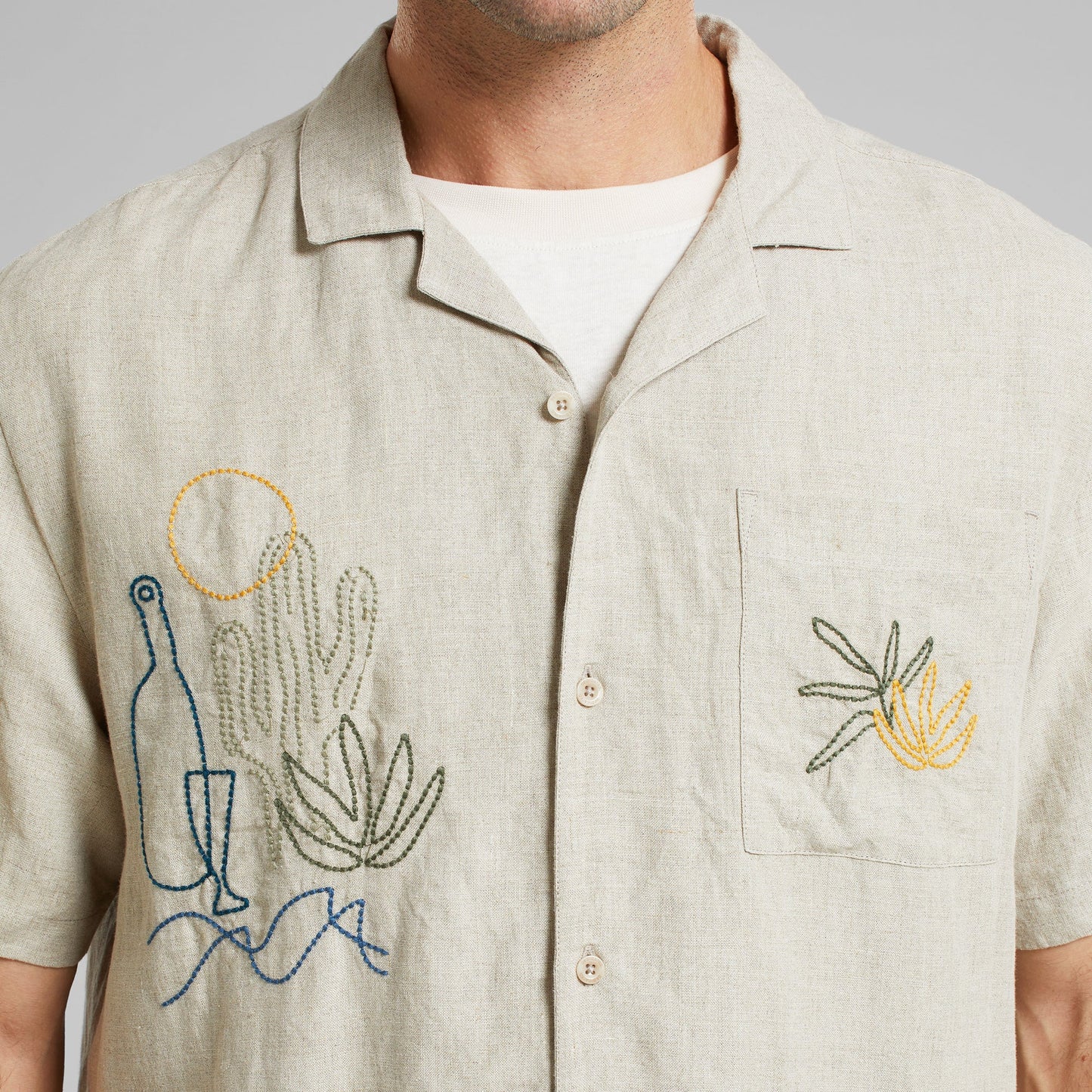 Chemisette brodée en lin | beige "shirt marstrand linen emb ecru"