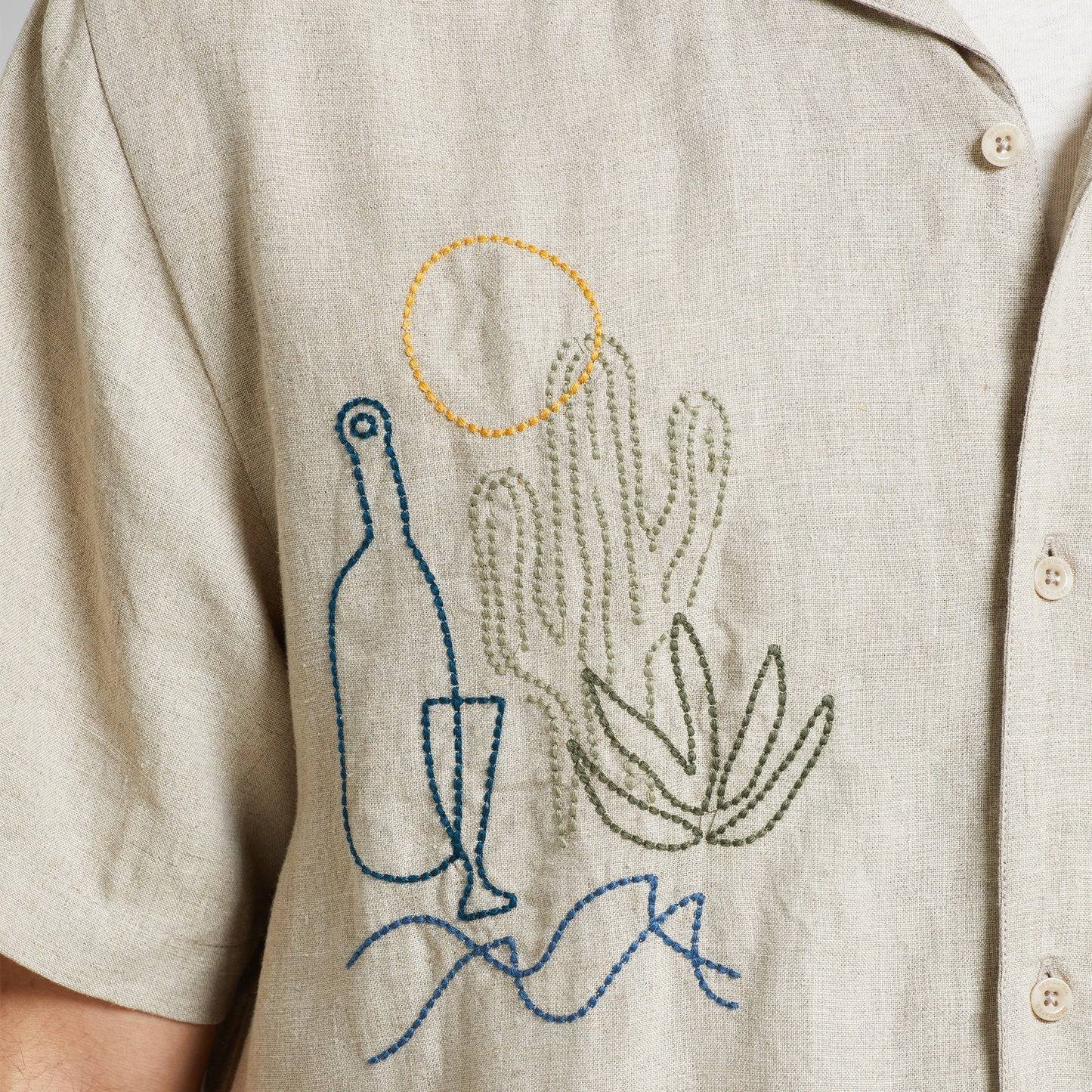 Chemisette brodée en lin | beige "shirt marstrand linen emb ecru"