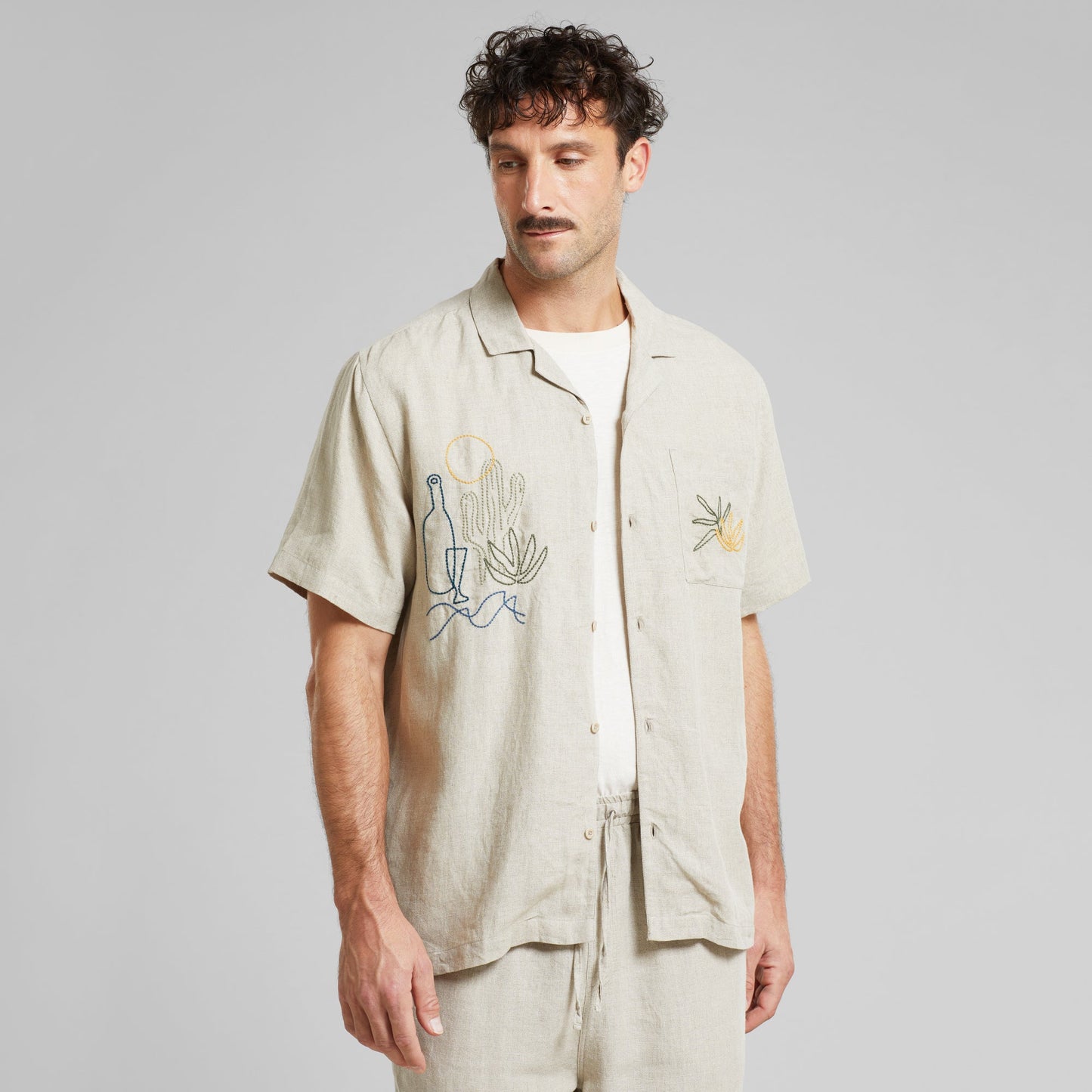 Chemisette brodée en lin | beige "shirt marstrand linen emb ecru"