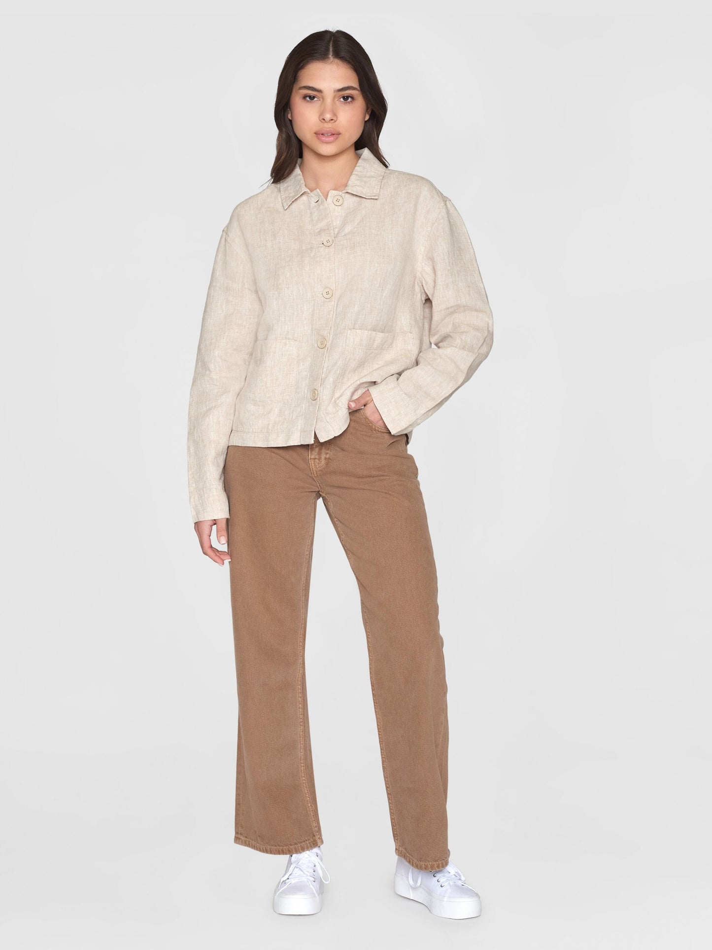 Surchemise en lin bio | Beige "regular linen overshirt light feather gray"
