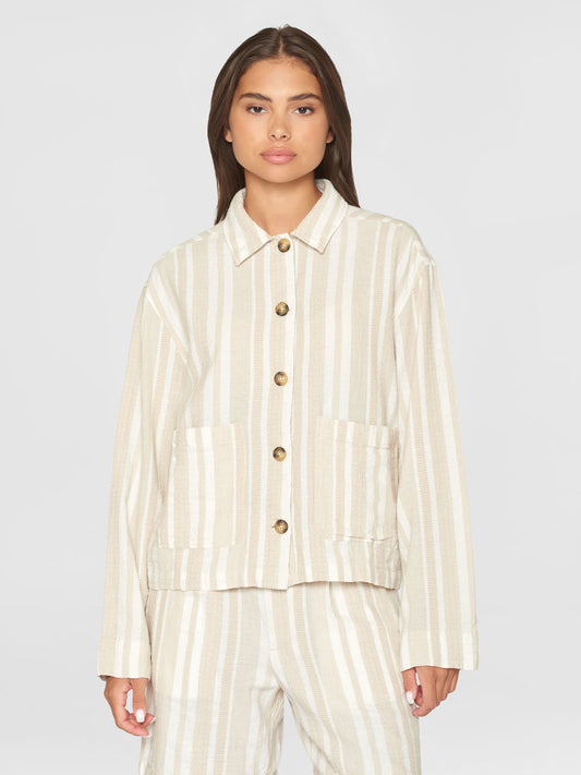 Surchemise en coton bio | Rayé blanc et beige "jacquard woven overshirt beige stripe"