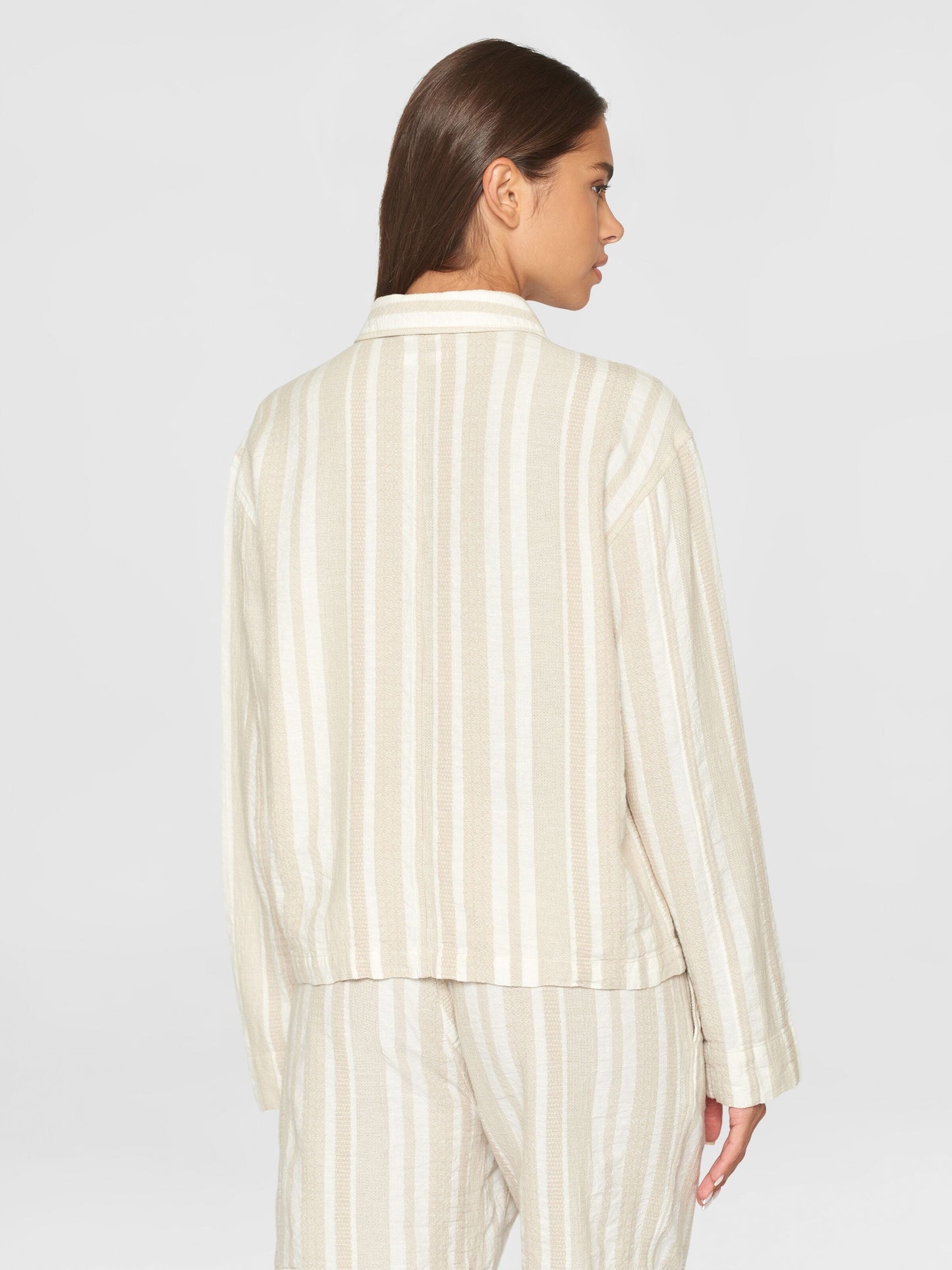 Surchemise en coton bio | Rayé blanc et beige "jacquard woven overshirt beige stripe"