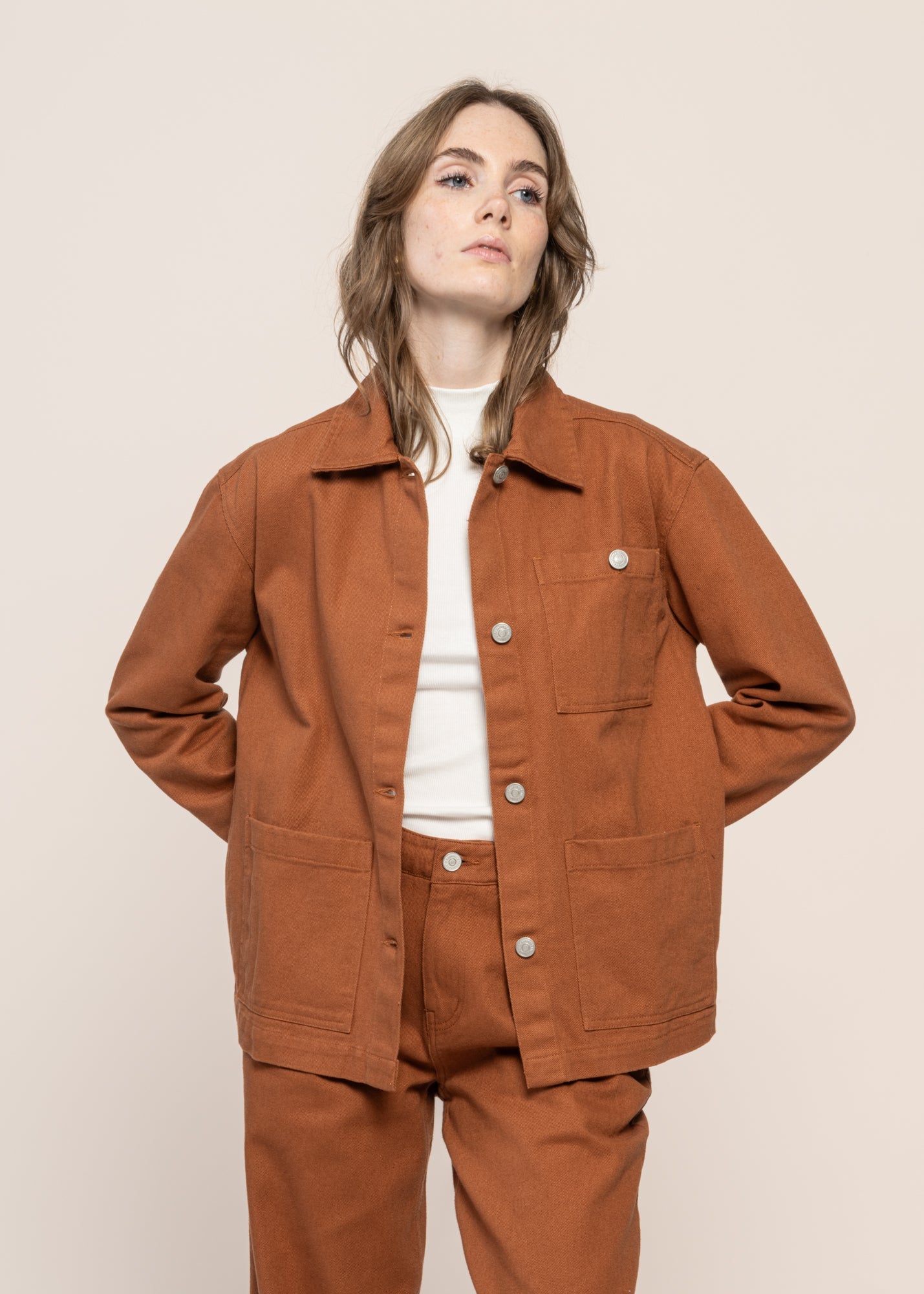 Veste boutonnée en coton bio | orange "twill workwear jacket mocha bisque"