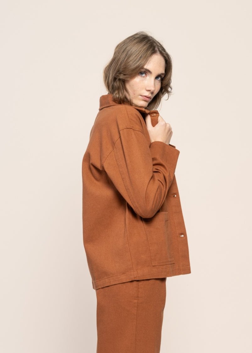 Veste boutonnée en coton bio | orange "twill workwear jacket mocha bisque"