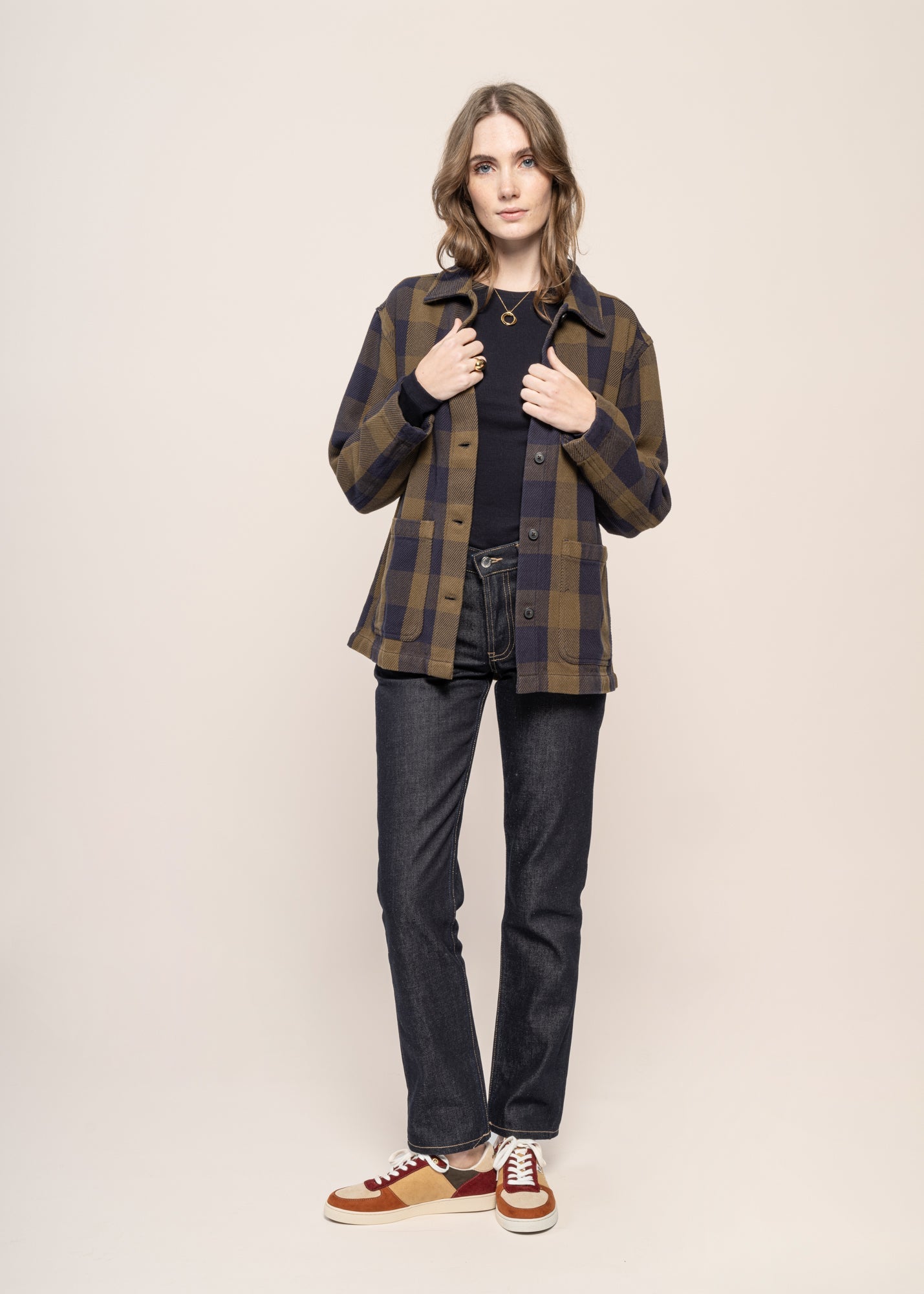 Surchemise à carreaux en coton bio | marron et bleu "classic check overshirt beige check"