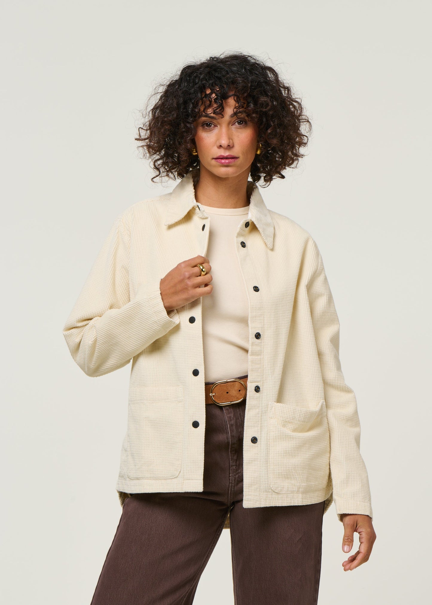 Veste velours en coton bio | écru "corduroy overshirt - egret"