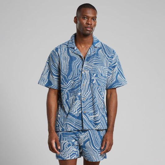 Chemisette en éponge de coton bio | bleu "terry shirt marstrand clay swirl blue"