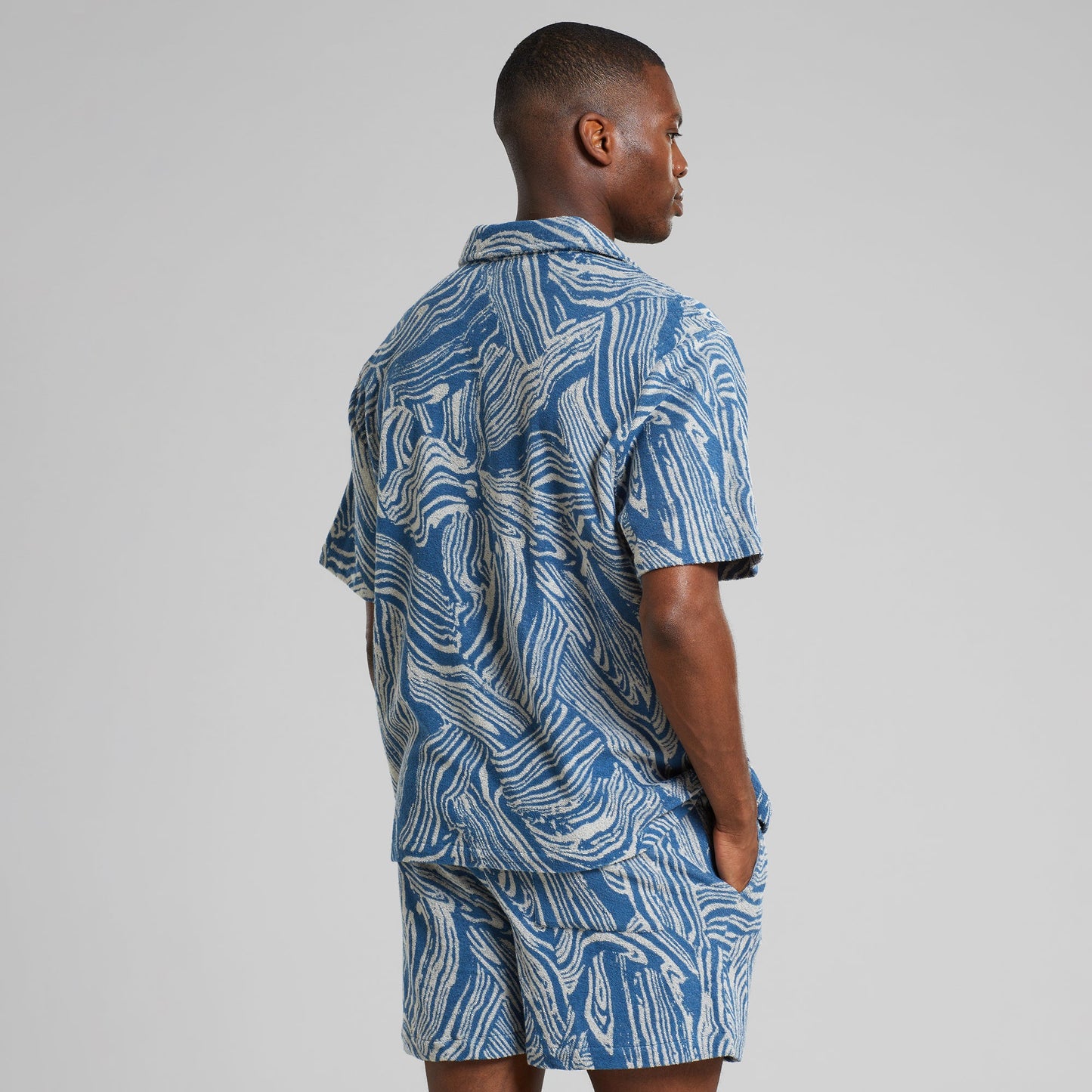 Chemisette en éponge de coton bio | bleu "terry shirt marstrand clay swirl blue"